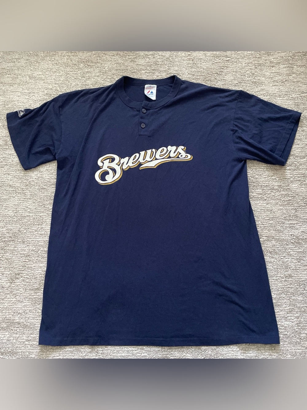 Milwaukee Brewers Majestic Henley Short Sleeve Men’s Size 2X Navy Blue Y2K MLB